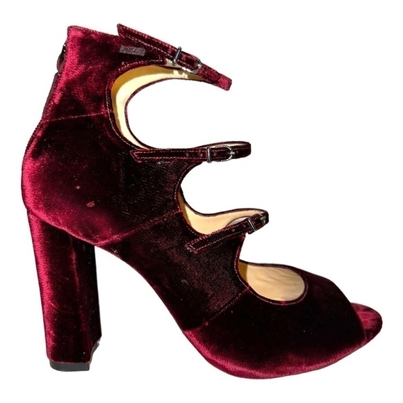 ALEXANDRE Birman Kyle Velvet Mary Jane Block Heels Pumps Burgundy 10 40 - Picture 7 of 13